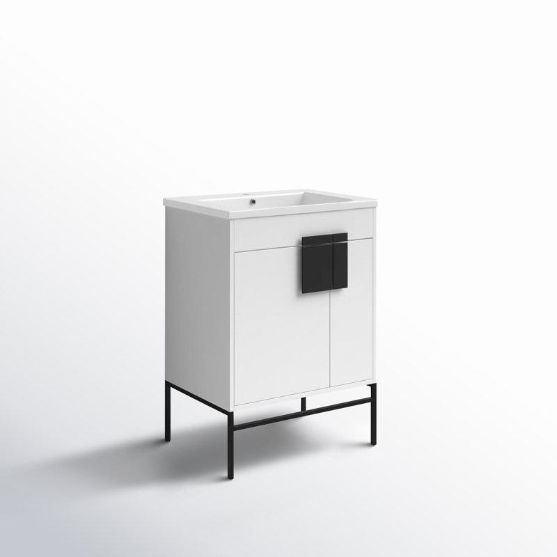Ensemble de meuble-lavabo simple 24 po Maisie, Noir mat, Peint blanc mat