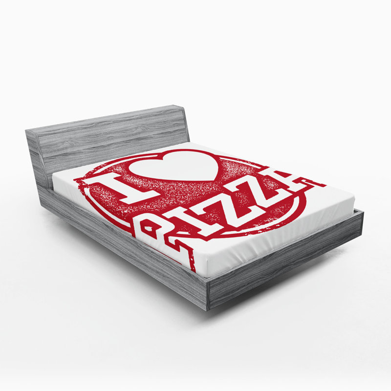 Ensemble de 2 drap-housse Ambesonne Saying Grunge Love Pizza Lettrage Vermillon et blanc, Drap-housse très grand californien