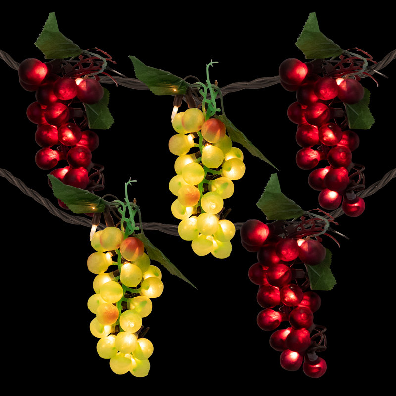 5-Count Red and Green Grape Cluster String Light Set 8ft Brown Wire