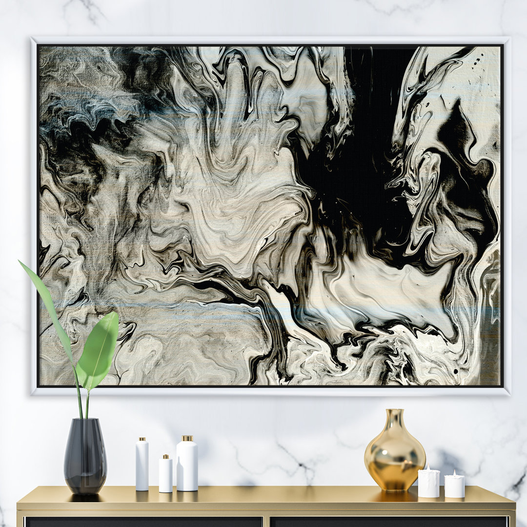 " White, Gray And White Hand Painted Marble Acrylic VII " Painting Print East Urban Home 