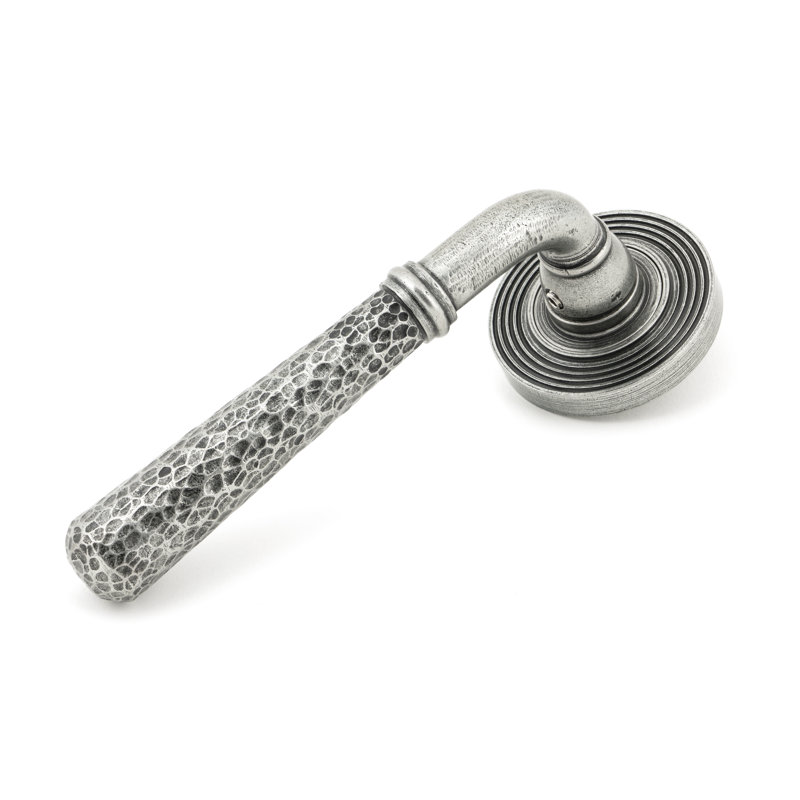 Hammered Newbury Lever on Rose Set (Beehive), Pewter Patina