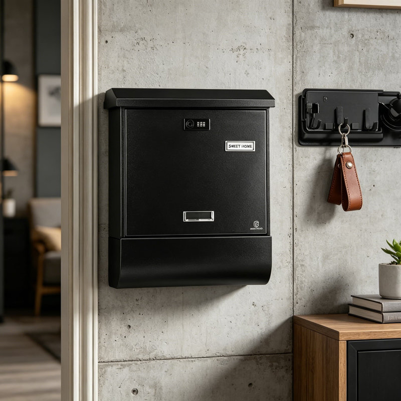 Boîte aux lettres murale avec serrure à combinaison et porte-journaux, boîte aux lettres imperméable à grande capacité pour l'extérieur, boîte aux lettres sécurisée avec fenêtre transparente et compartiment à journaux