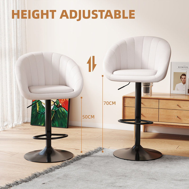 Swivel Upholstered Adjustable Height Bar Stool, Off-White/Linen