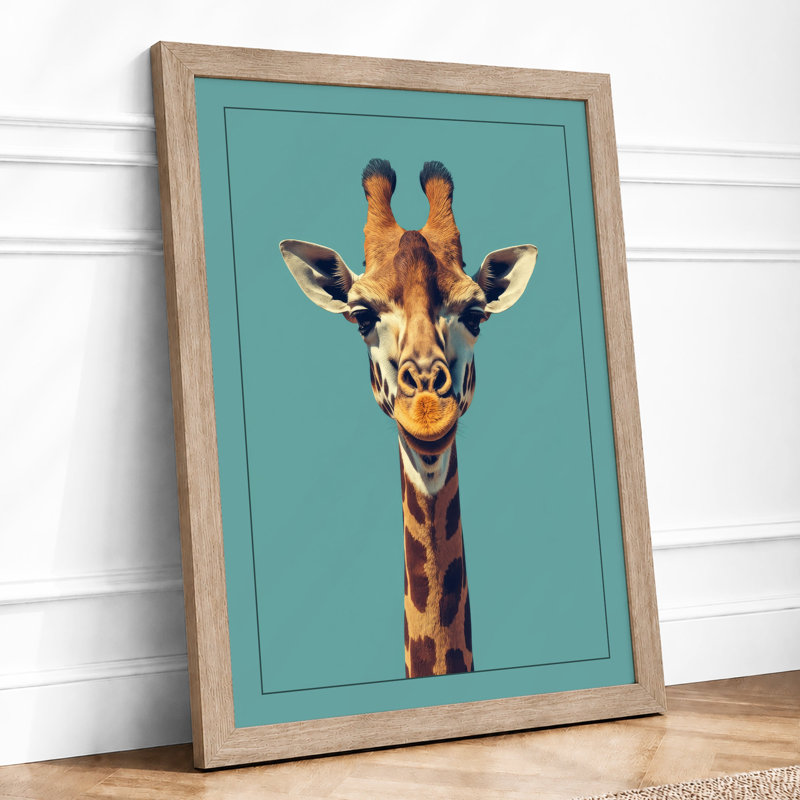 Giraffe Frontward Modern - Framed Print, A1 - 84.1 x 59.4 cm, Oak