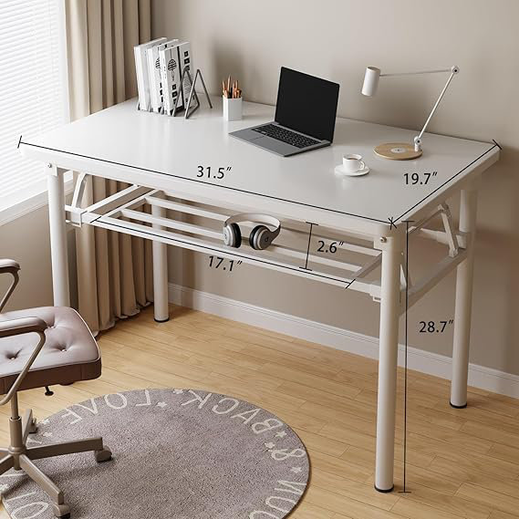 1.5 Inch Small Folding Table With Storage Rack For Small Space,White.