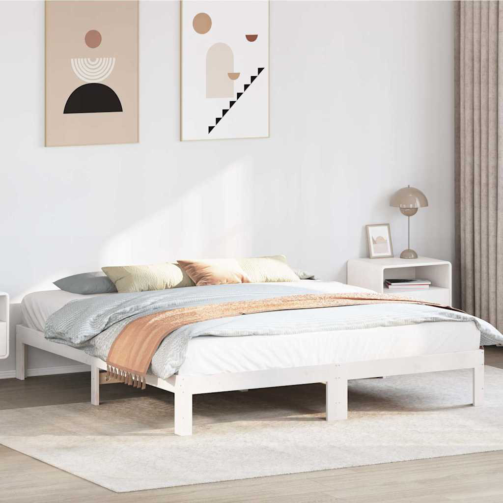 Vidaxl Bed Frame Without Mattress White 180X200 Cm Super King Solid Wood Pine - Image 3