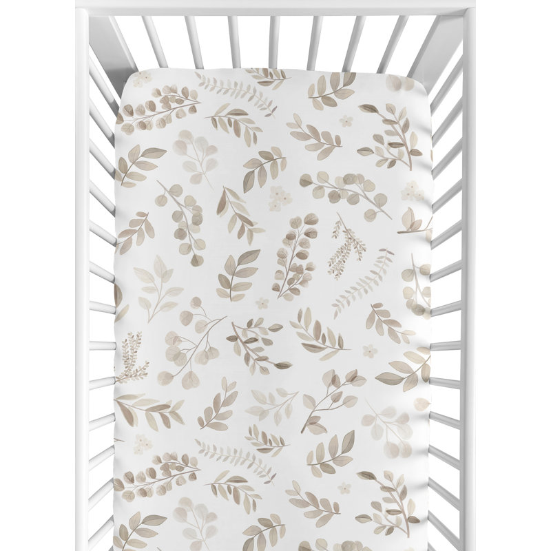 Drap-housse pour lit de bébé Botanical Leaf, Ivoire / taupe / blanc