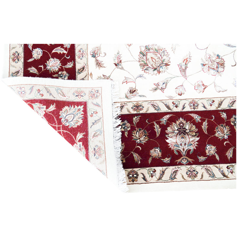 Tapis ivoire et rouge noué à la main de haute qualité, Rectangle 8 pi x 10 pi