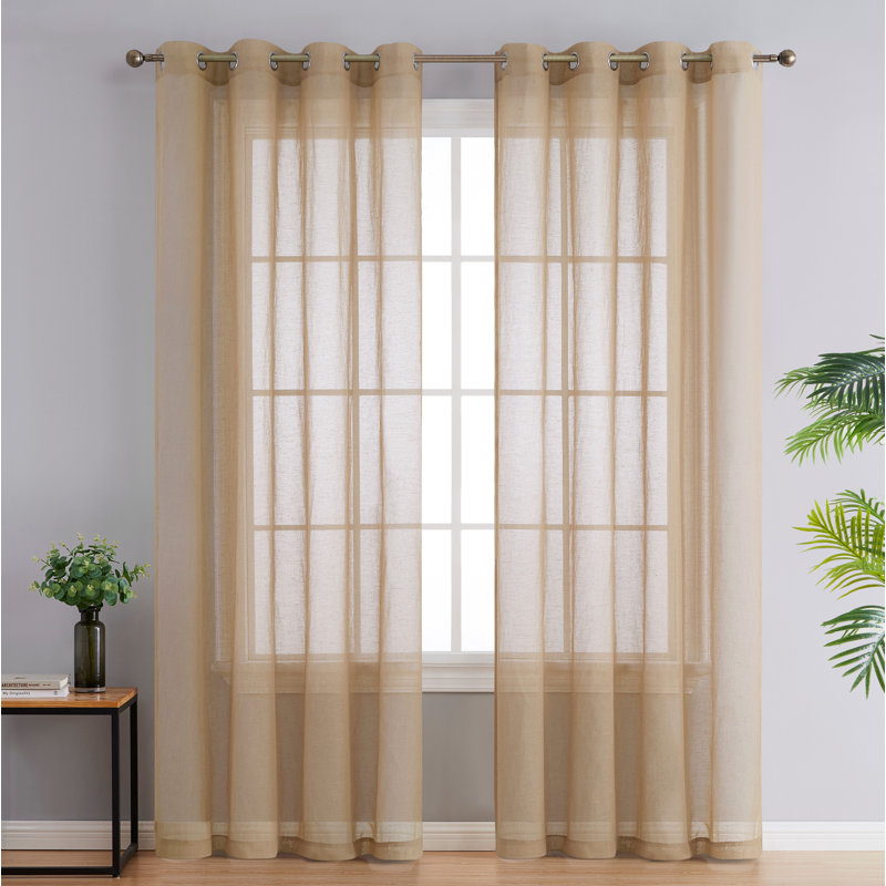 Linen Semi-Sheer Grommet Curtain Panels, 54" W x 84" L, Taupe