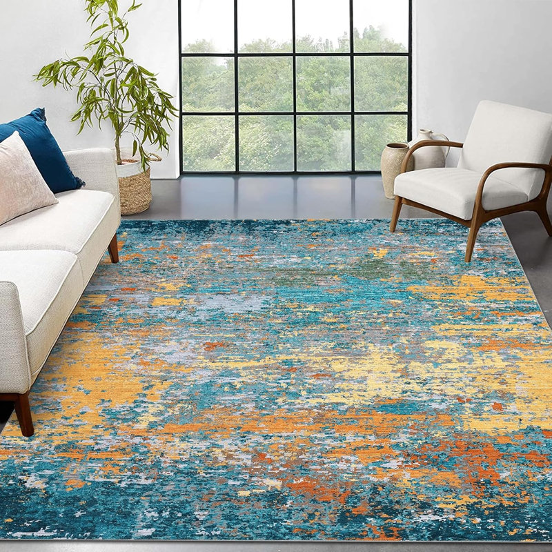 2x6 Washable Rug Non Slip Modern Abstract Hallway Runner Rug Rubber Backing Low Pile Contemporary Carpet Kitchen Laundry Entryway Grey/ 2'×6'