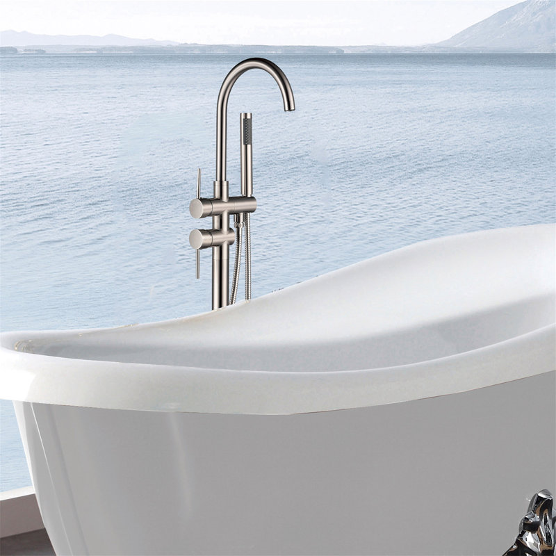 Freestanding Bathtub Faucet With Hand Shower, Brushed Nickel