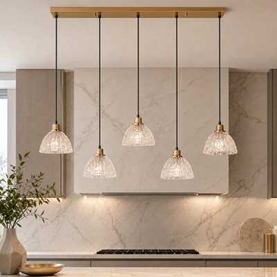 Abner Metal Pendant with Bark-Textured Glass Shades