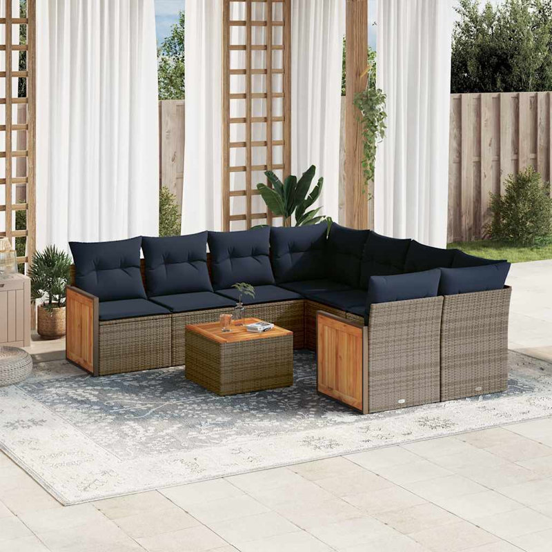  Ensemble de canapé de patio 9 pièces avec coussins en rotin de polyester gris