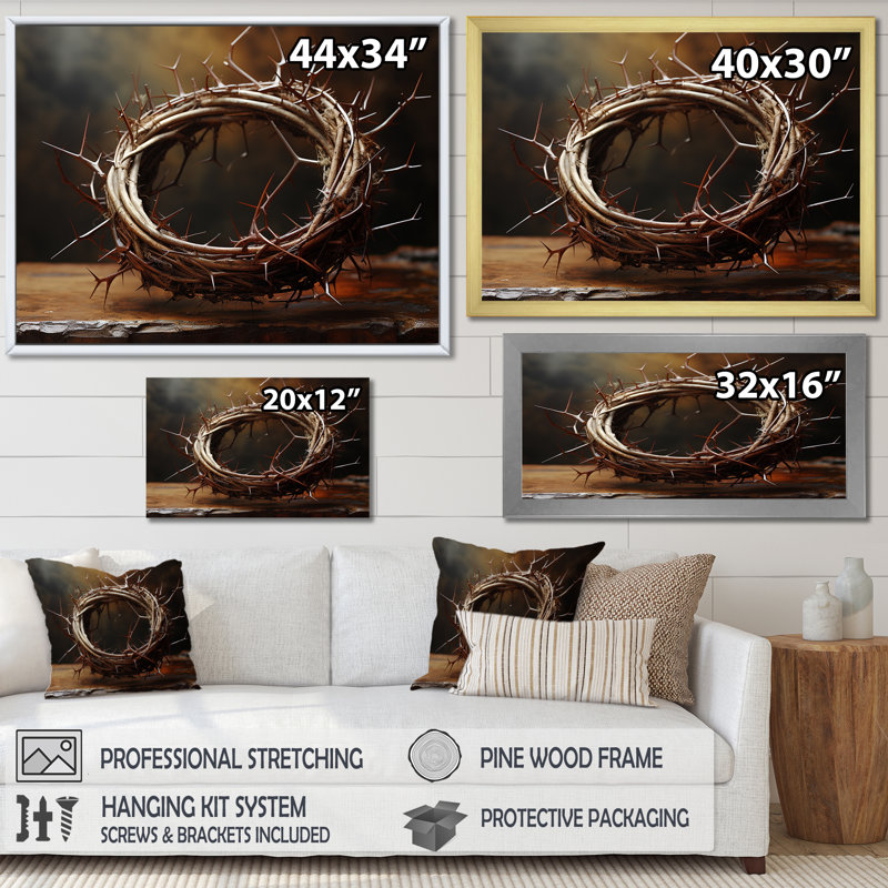 Couronne d'épines, reproduction sur toile, Cadre simple noir, H 24 po x l 32 po x P 1 po
