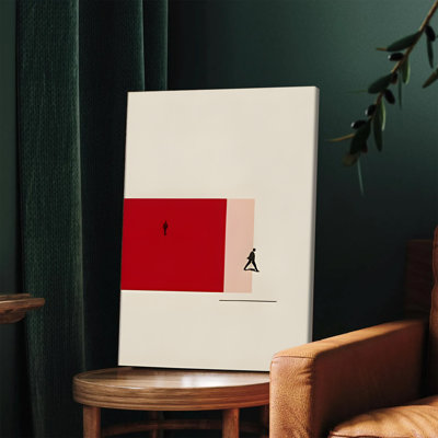 1 pièce, art mural encadré, art abstrait sur toile minimaliste avec motifs géométriques rouges et beiges et silhouettes décoratives modernes et contemporaines pour salon, chambre, bureau, prêt à être accroché