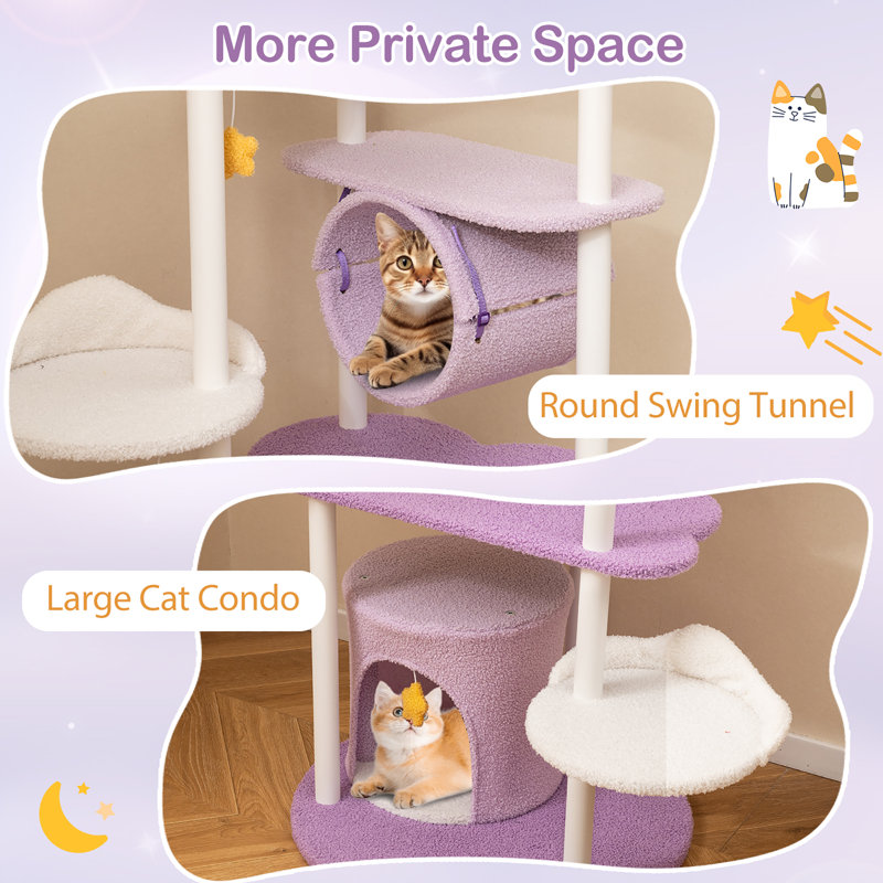  62'' Multi-level Cat Tree w/ Moon-Shaped Top Perch Cloud-Shaped Jumping Platform