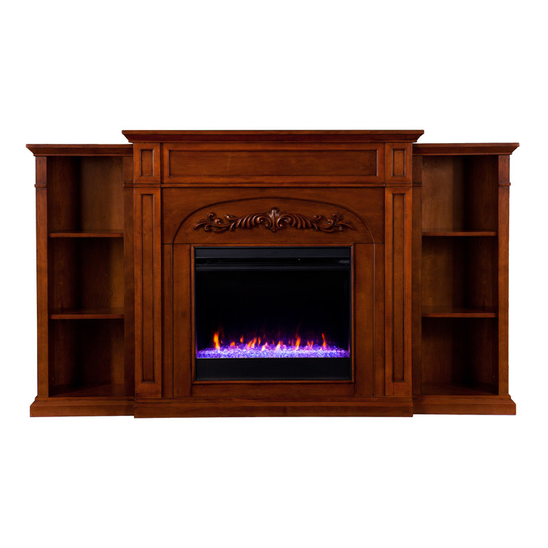 Tonsey Color Changing Fireplace with Bookcases, Autumn Oak