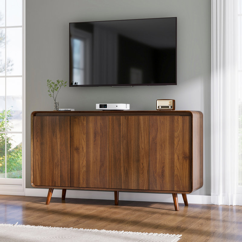 Angela Walnut Sideboard Cabinet, Modern Wood Sideboard Buffet Cabinet for Kitchen Dining Room, 55.3"W x 15.8"D x 31.7"H