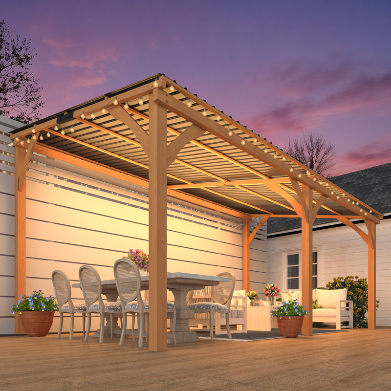 Patio Wood Lean To Hardtop Pergolas, 96.5" H x 192" W x 115" D