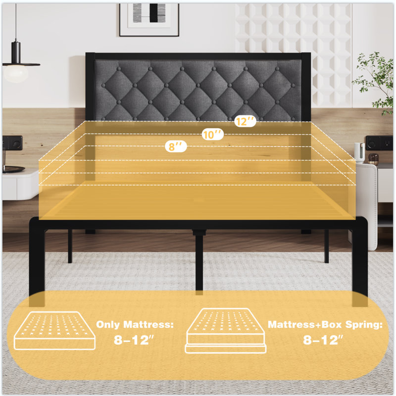 Upholstered Metal Bed Frame, Full