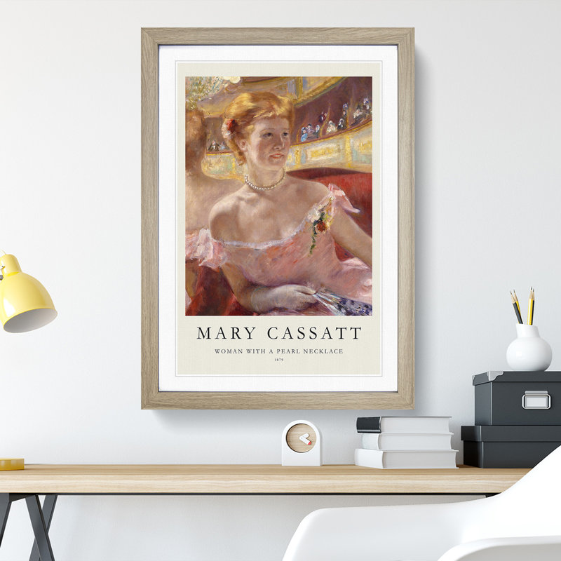 Woman with a Pearl Necklace Print by Mary Cassatt - Picture Frame Painting, 65cm H x 48cm W x 2cm D, Oak