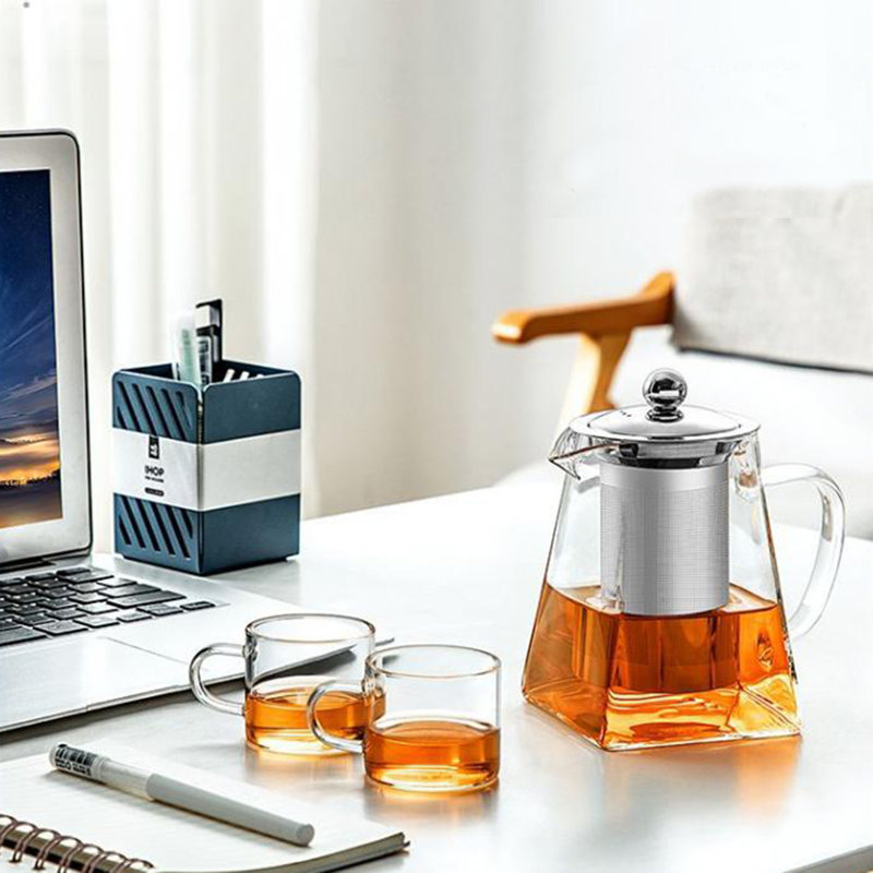 950ML Clear Square Glass Teapot with Infuser