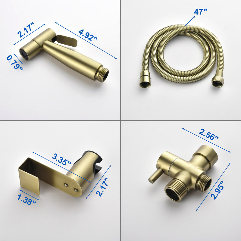 Round Hand Held Bidet with Faucet Handheld Bidet Sprayer for Toilet Handheld Bidet Toilet Sprayer, Brushed Gold