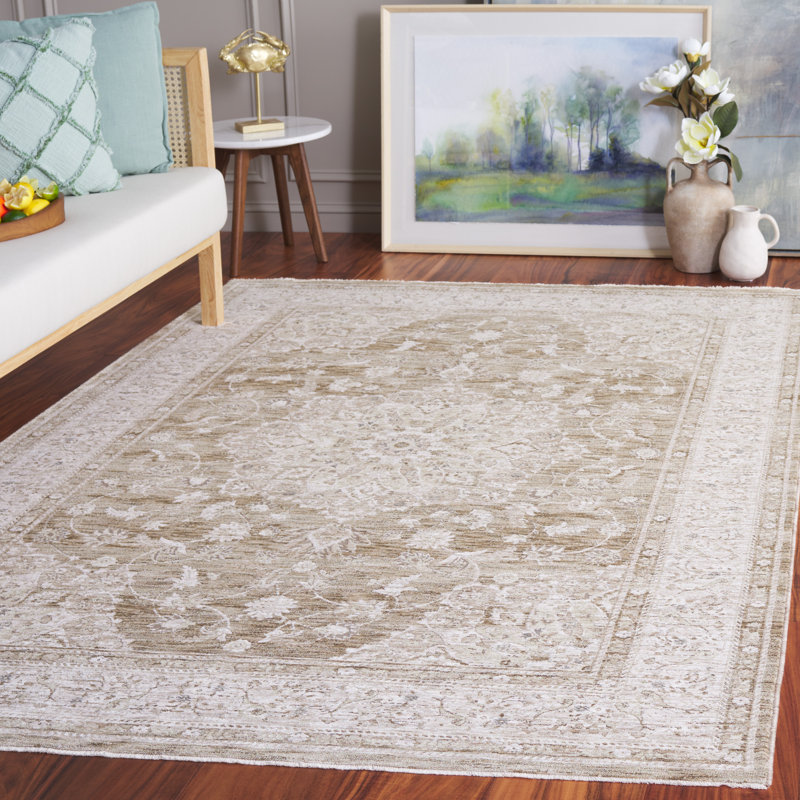 Mason 90" x 63" Beige and Green Wool Area Rug