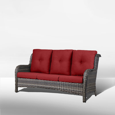 Bonia 75" Wide Outdoor Wicker Patio Sofa with Cushions by Wildon Home
