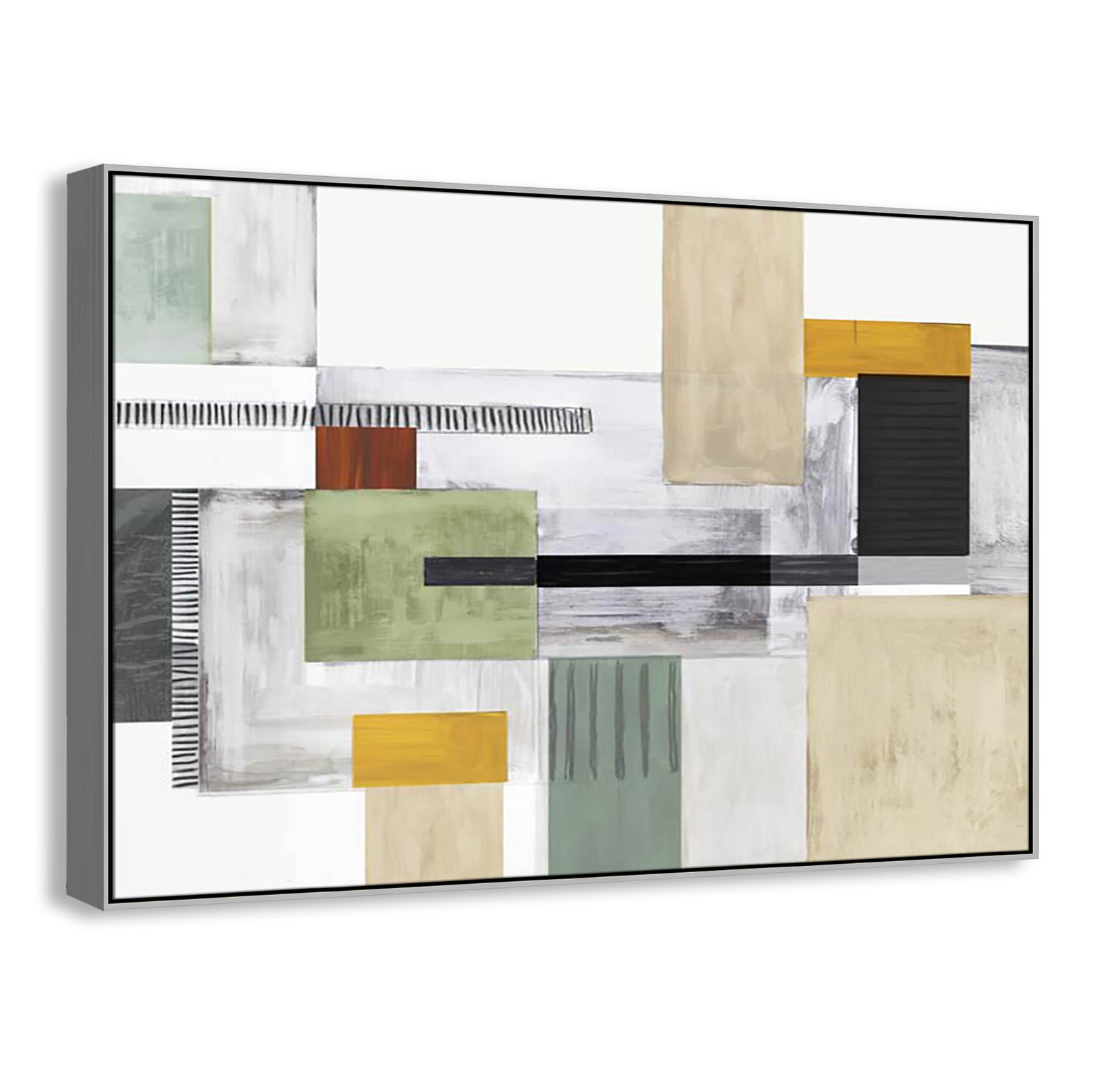 Playful Blocks Print by Tom Reeves, No Mat, 41.5" H x 61.5" W x 2" D, Silver Floater Framed