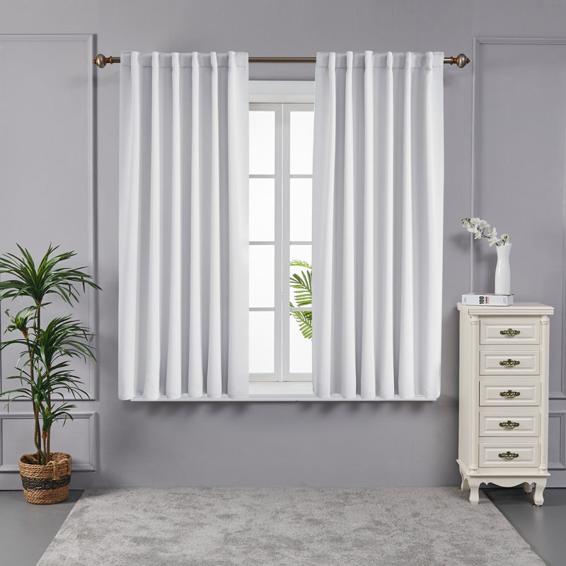 Taburao Back Tab Room Darkening Curtain Pair, 42" W x 63" L, Grayish White