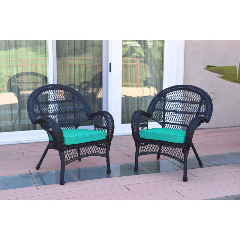 Maltby Wicker Outdoor Lounge Chair, Black, Turquoise