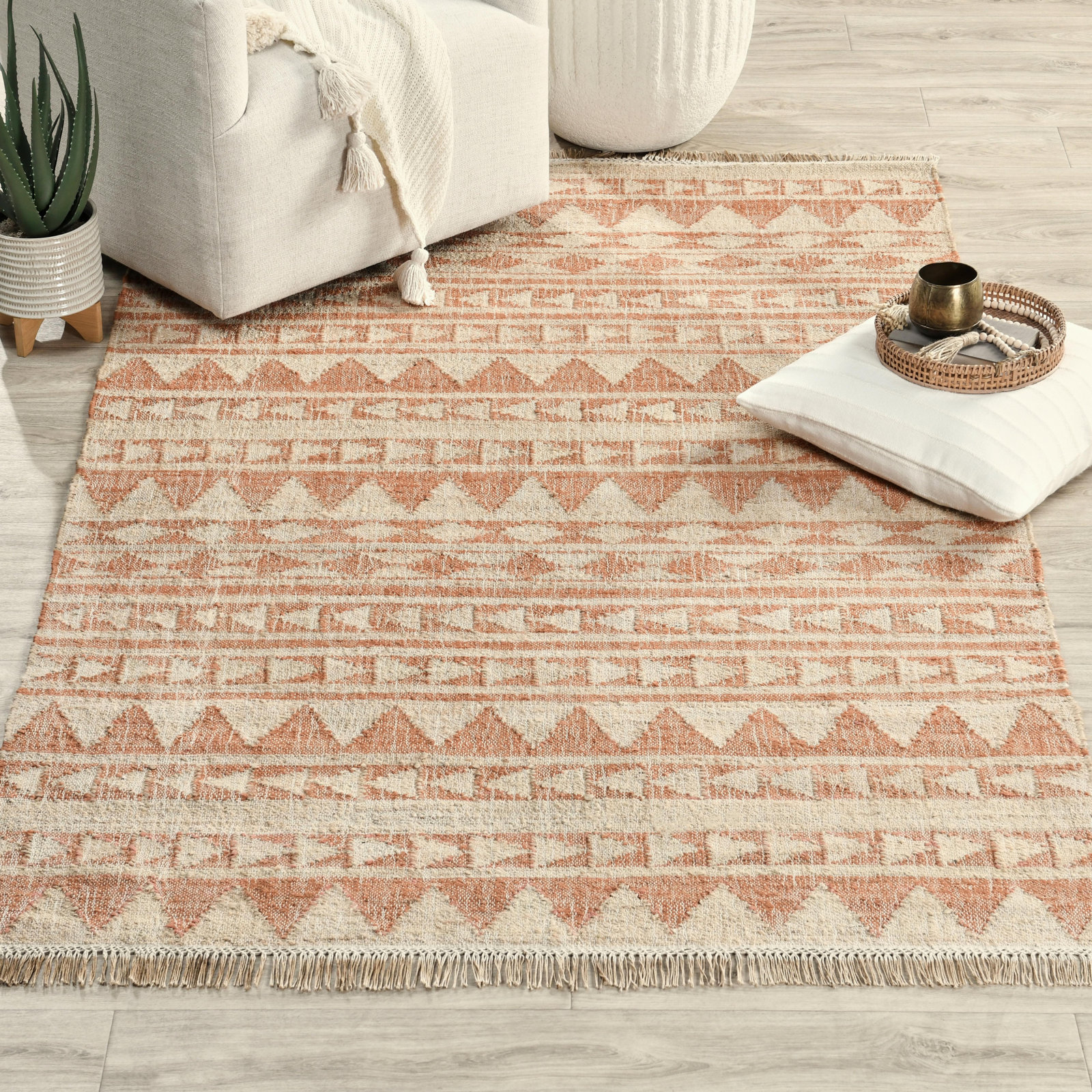 Walter Terracotta Natural Hand-Woven Geometric Rug, Rectangle 8' x 10'
