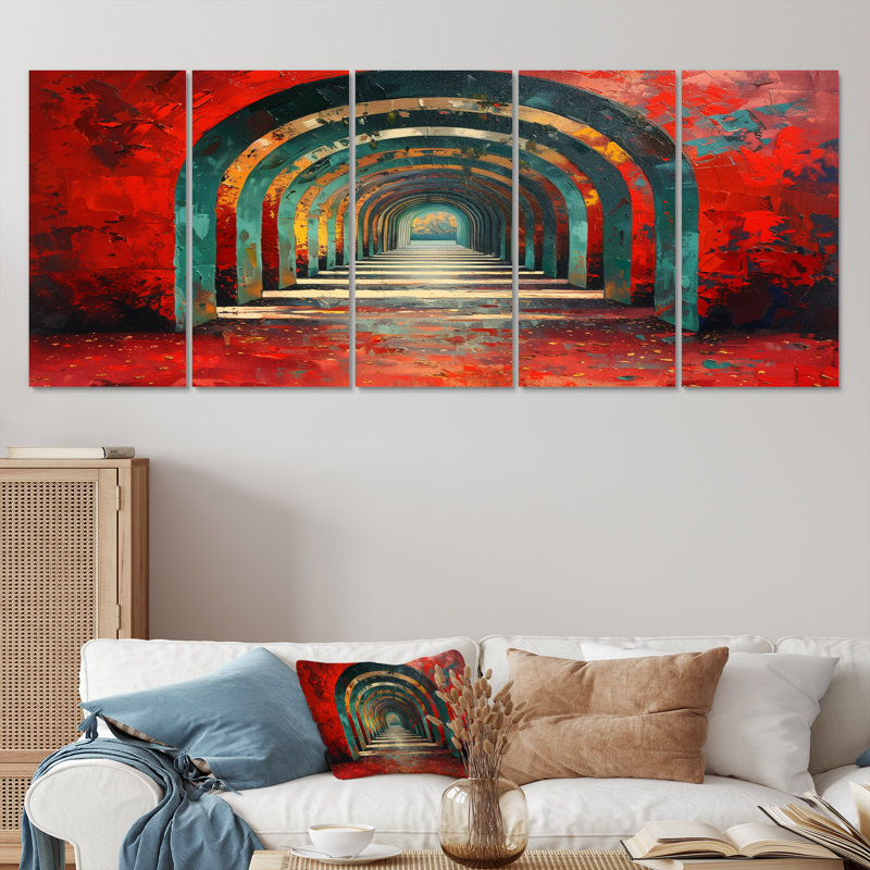 «Red Green Glowing Gateway Tunnels», ensemble d'art sur toile, H 28 po x l 60 po