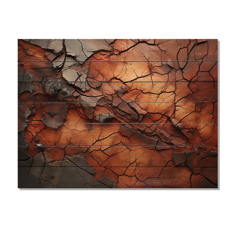 Sereena, brun, orange, abstrait, séquoia, collage, impression sur bois, H 30 po x l 40 po x P 0,78 po
