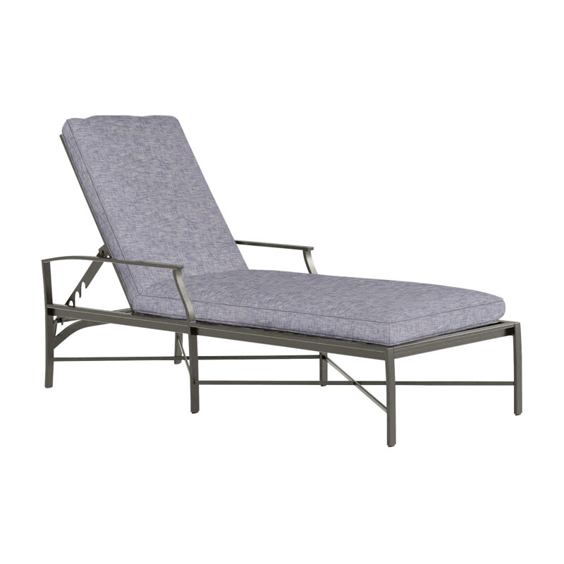 Monaco 76" Long Reclining Single Chaise with Cushions, Welt, Slate Gray, Paper Sky
