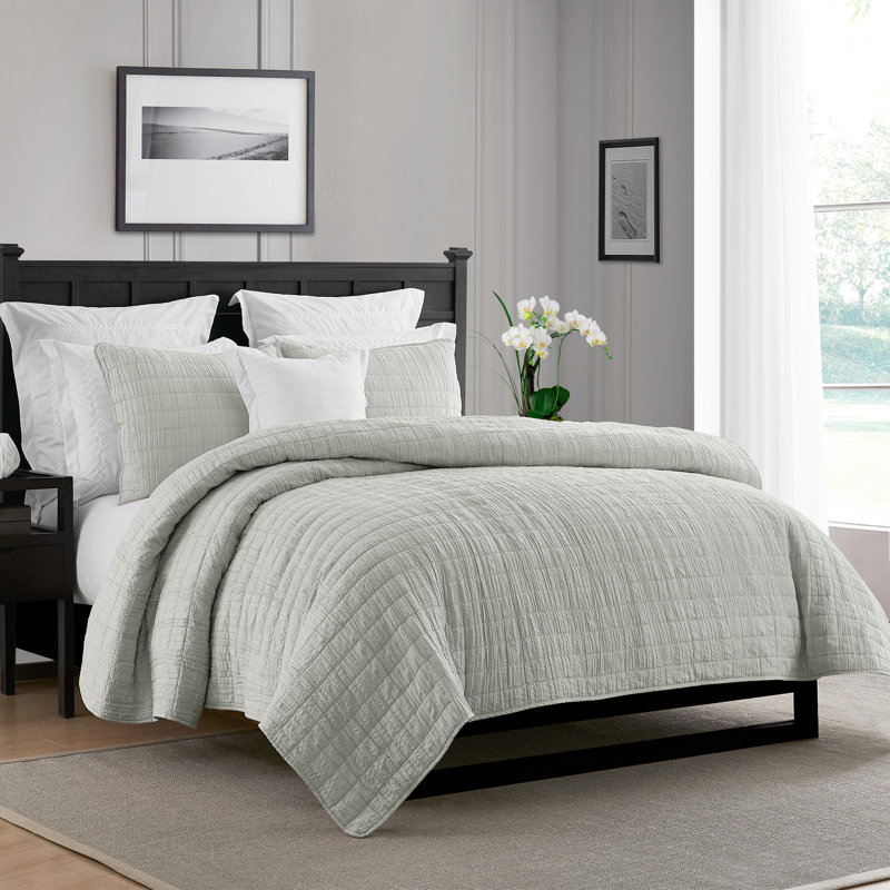 Gray Full Microfiber Reversible Quilt Set