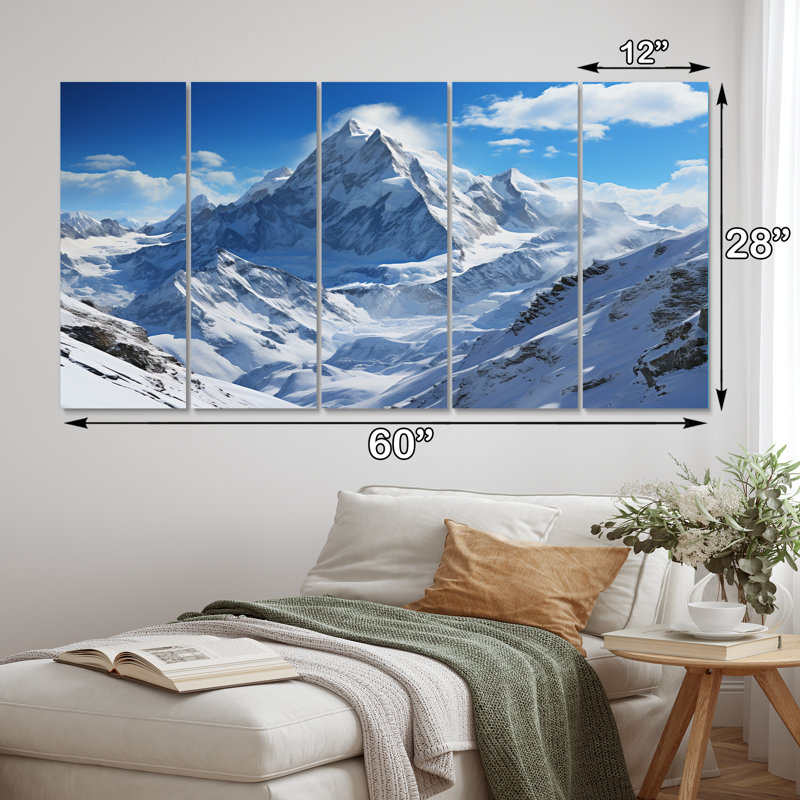 Winter Snowy Peaks V - Paysages, art mural, salon - 5 panneaux égaux