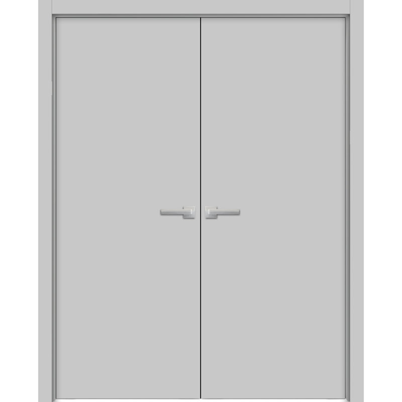 Modern Matte Grey Solid Wood French Double Doors, 80 x 64 Inch