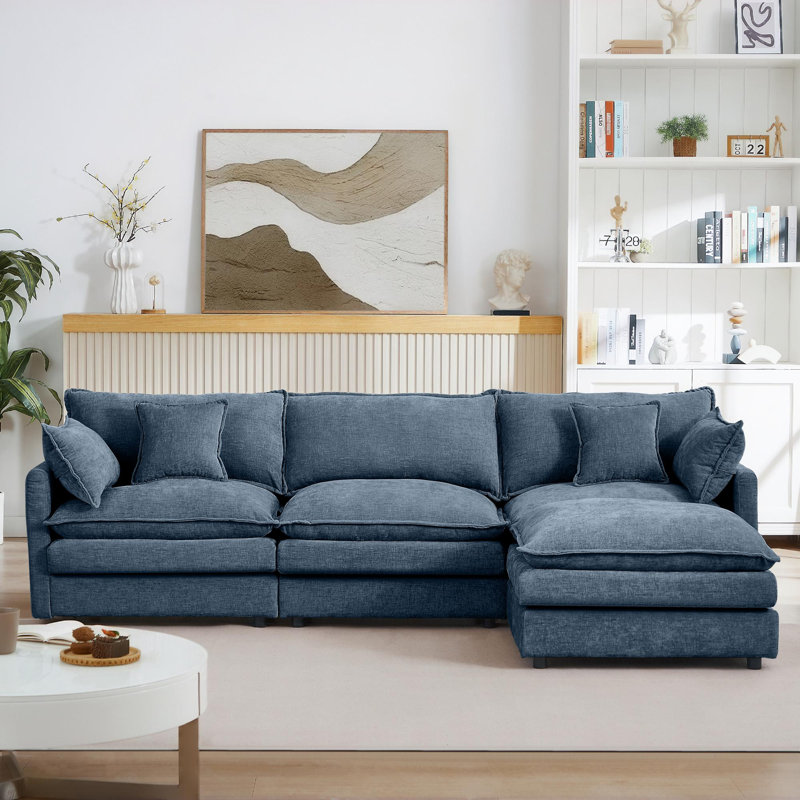 Canapé modulaire modulaire en L à 3 places avec repose-pieds mobile 102 po, Chenille bleu
