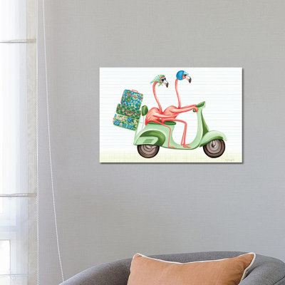 Flamingos Vespa by Amélie Legault - Wrapped Canvas Painting