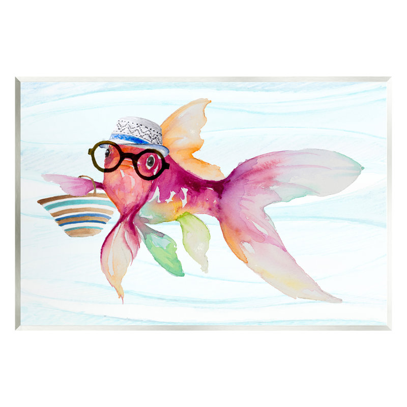 Hipster Fish, art marin sur toile flottant par Lanie Loreth, H 10 po x l 15 po x P 0,5 po, Bois