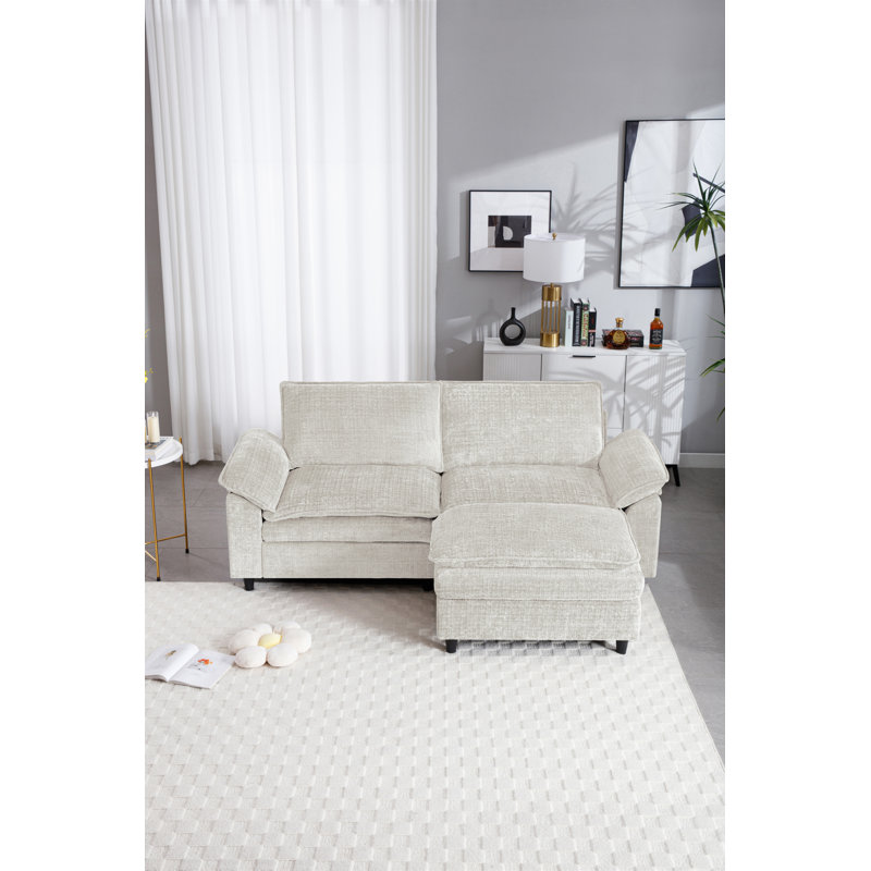 Causeuse avec repose-pieds Clidy, Chenille beige