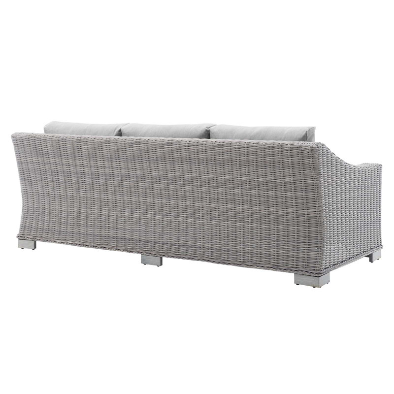 Light Gray Wicker Rattan Outdoor Sofa with Cushions