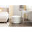 007-Velvet Fabric Storage Round Ottoman Footstool With Wooden Shelving,Ivory