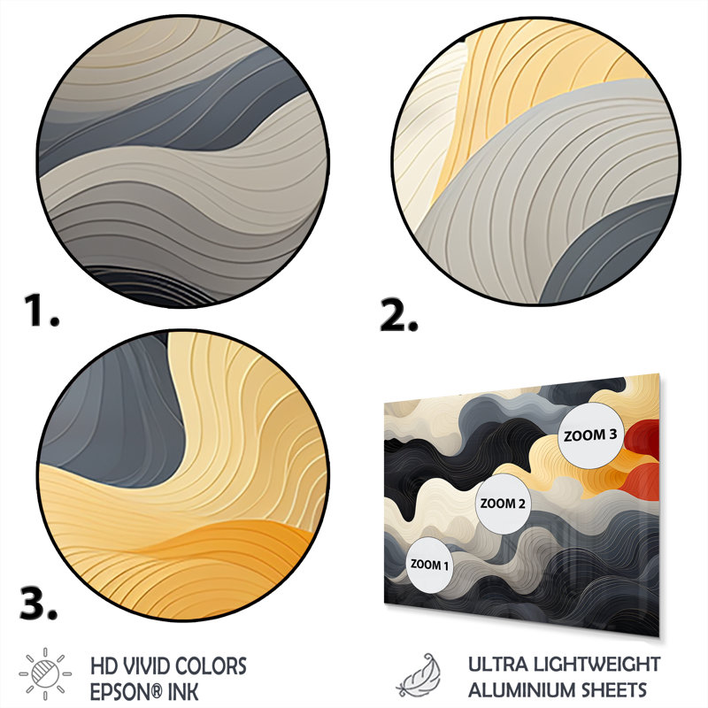 Orage solaire noir et orange - reproduction d'art abstraite en métal MT137234, H 16 po x l 32 po x P 1 po