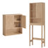 Ensemble de 2 armoires de rangement cannelées au-dessus de la toilette et armoire murale de salle de bain, armoire de rangement Farmhouse dessus de toilette, armoire à pharmacie avec tablettes et portes réglables pour salle de bain, salle de lavage, cuisine
