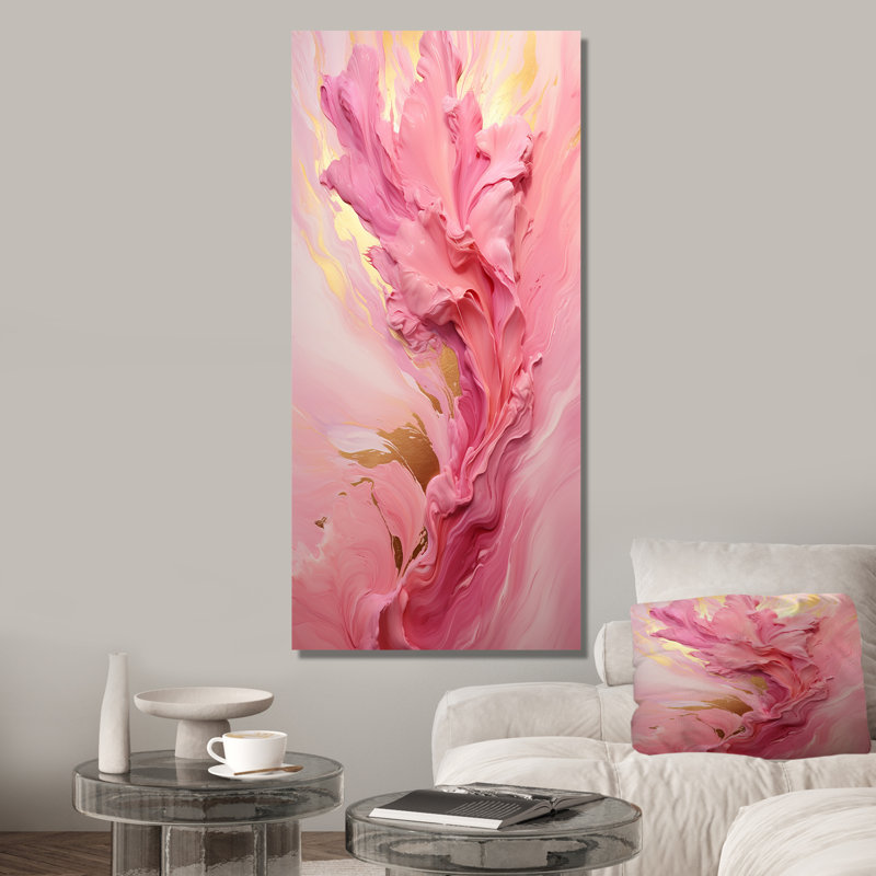 Rose radieux, crépuscule rêve II, H 60 po x l 28 po x P 1,5 po, Toile tendue
