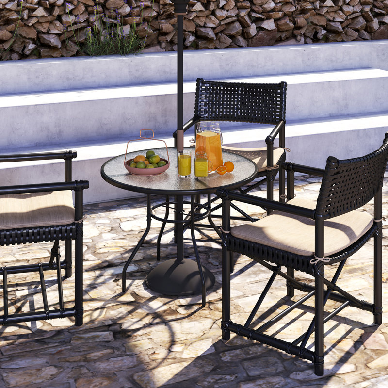 Round Metal Outdoor Dining Table With Umbrella Hole , 100cm cm W 100cm cm D