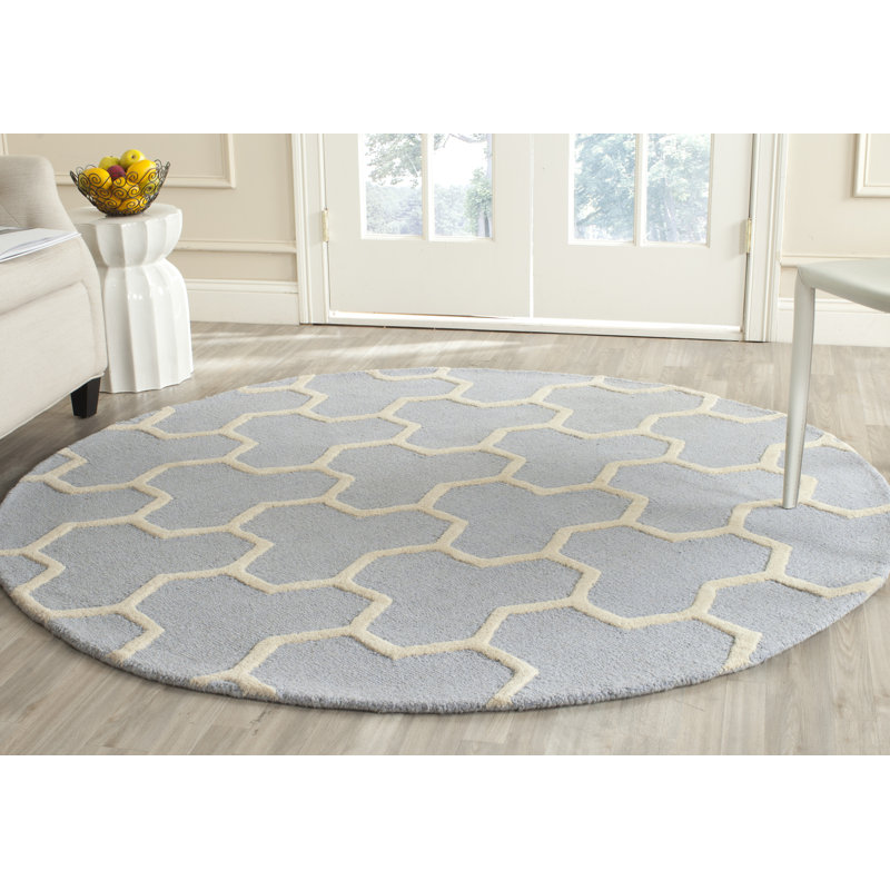 Tapis bleu clair / ivoire en laine touffeté à la main Deedgra, Rond 6 pi